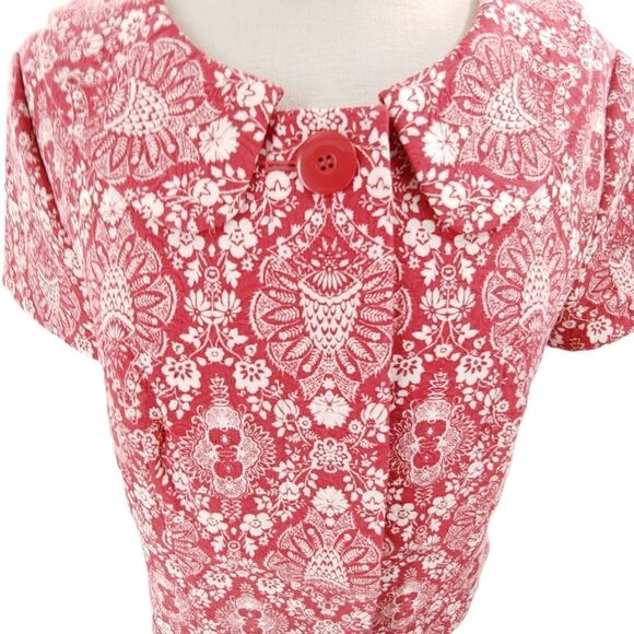 Loft red & white cotton matelasse short sleeve jacket w/ peter pan collar size 6 - Picture 7 of 15